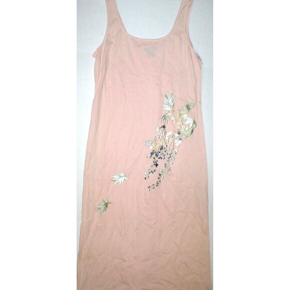 NWT S New Designer Natori Peach Womens Blush Flowers Embroider Cotton Night Gown